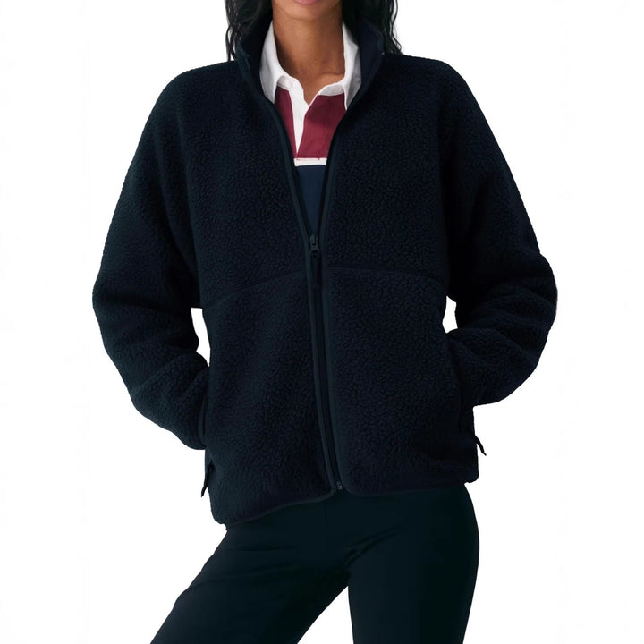 Damen Winterjacke mit Stehkragen aus Boucle-Sherpa in Schwarz