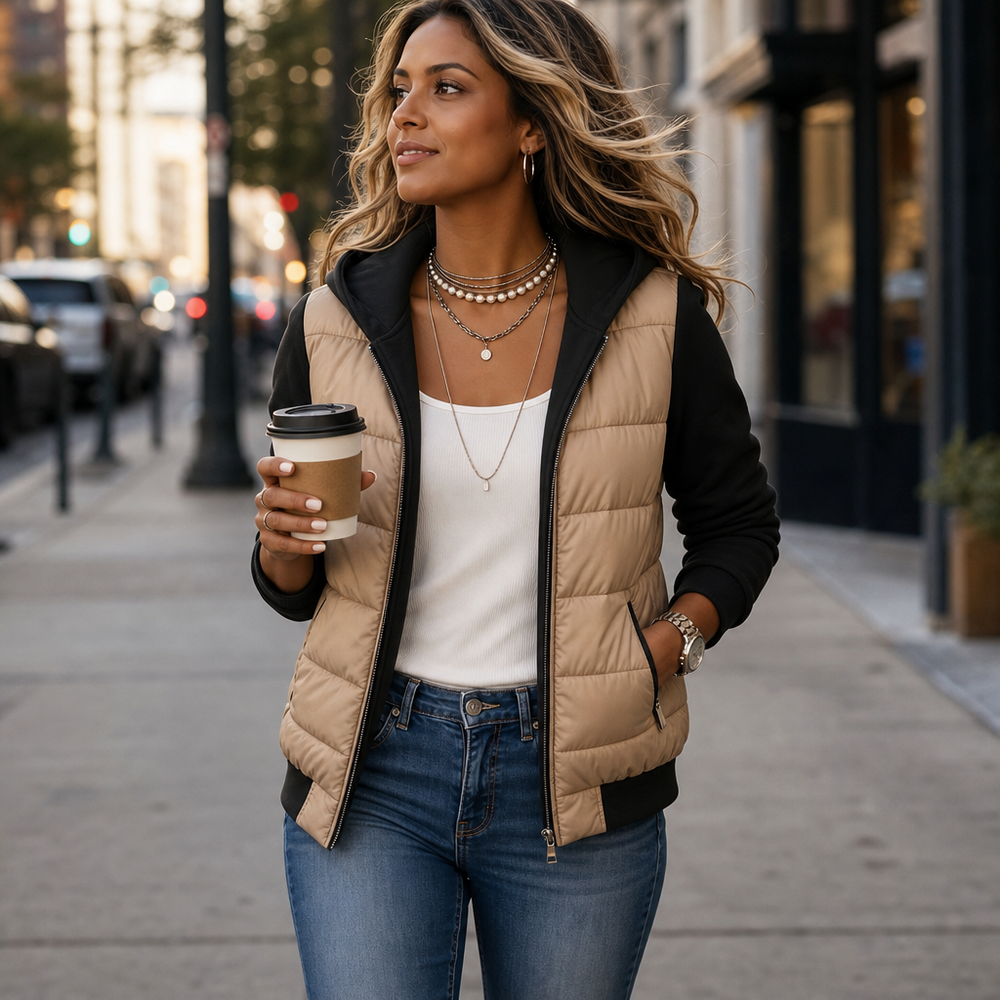 Damen Winterjacke mit Strickärmeln für Herbst (2)