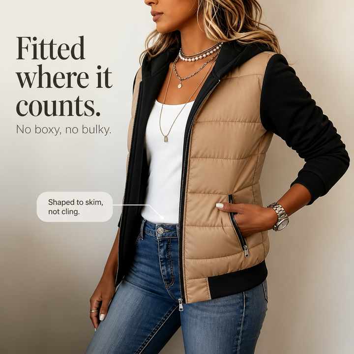 Damen Winterjacke mit Strickärmeln für Herbst (5)