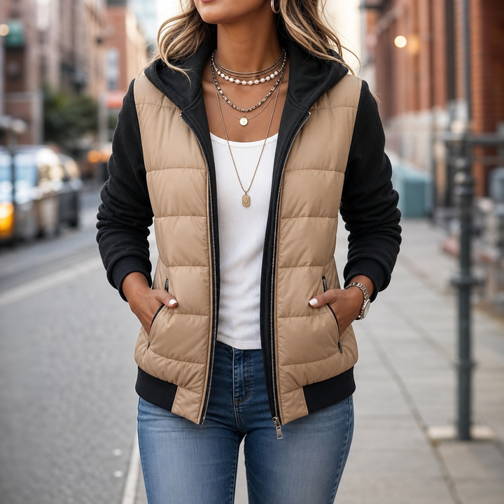 Damen Winterjacke mit Strickärmeln für Herbst in Schwarz