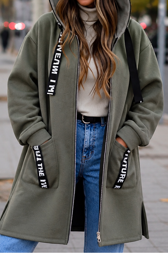 Damen Winterjacke mit tiefer Kapuze und Taschen in Grün