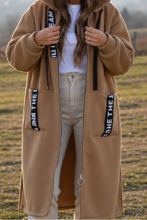 Damen Winterjacke mit tiefer Kapuze und Taschen in Khaki