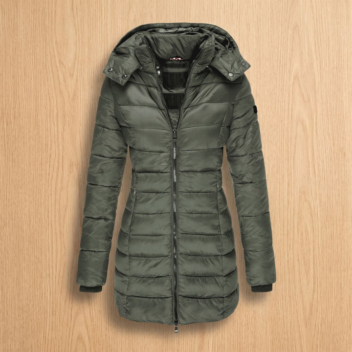 Damen Winterjacke Mittellang Gesteppt in Armeegrün