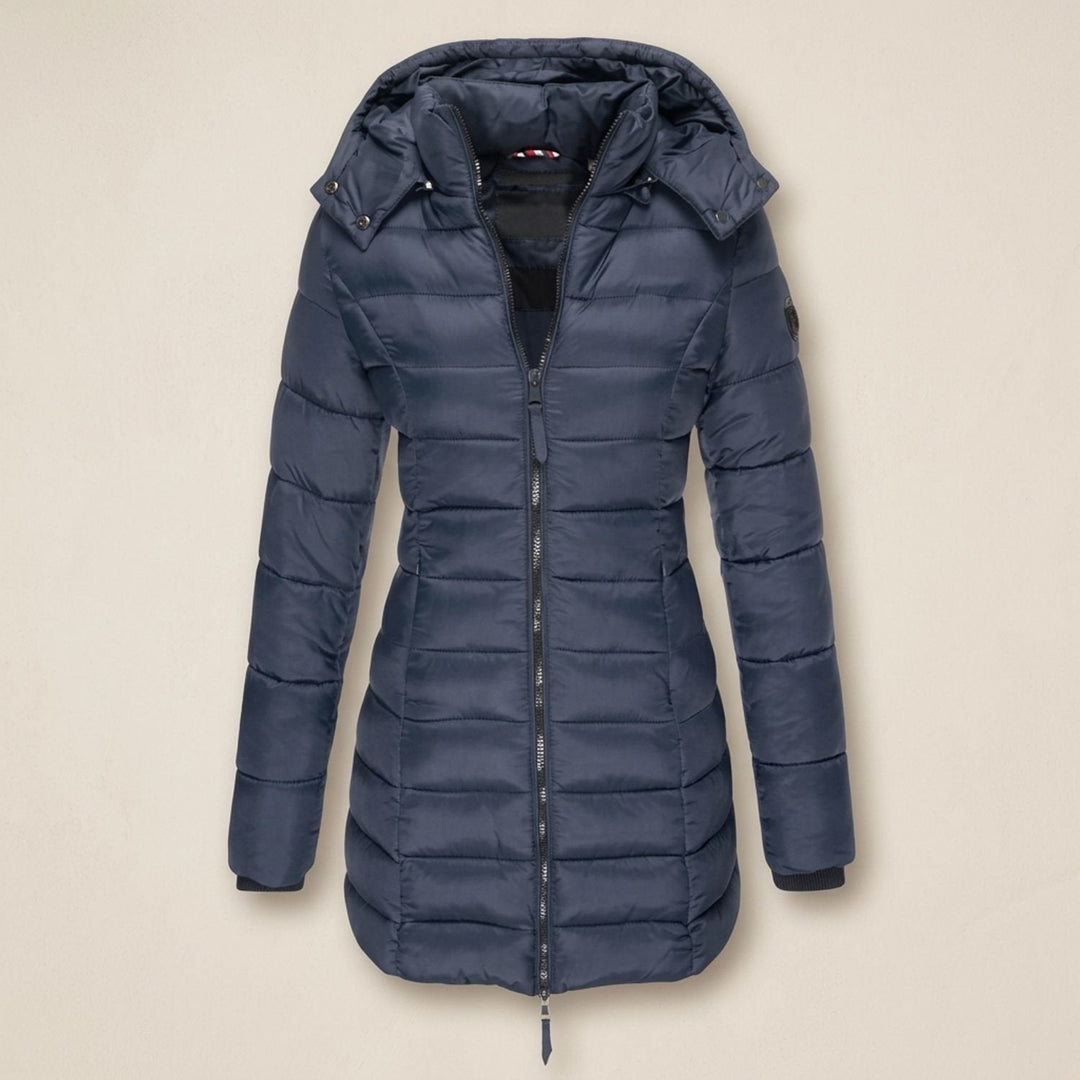 Damen Winterjacke Mittellang Gesteppt in Marineblau