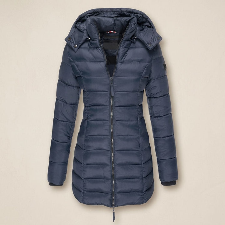 Damen Winterjacke Mittellang Gesteppt in Marineblau