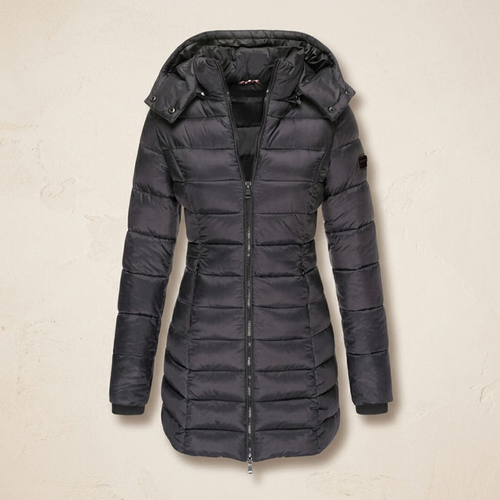 Damen Winterjacke Mittellang Gesteppt in Schwarz