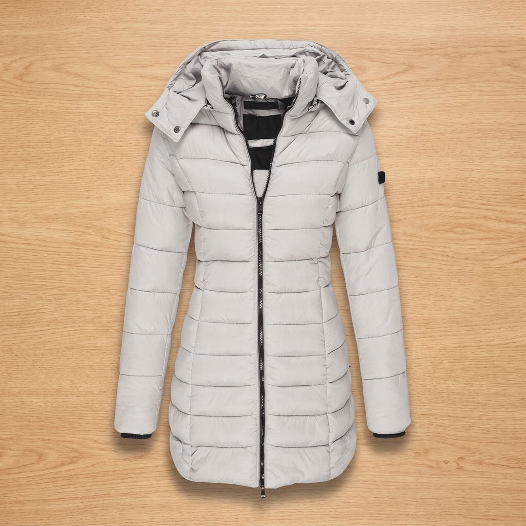Damen Winterjacke Mittellang Gesteppt in Weiß