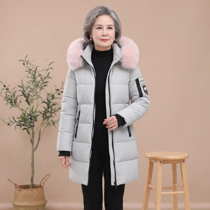 Damen Winterjacke Mittellang Gesteppte Kapuze in Grau