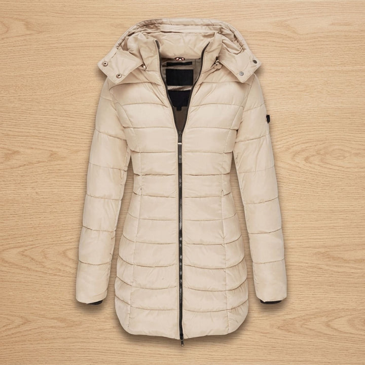 Damen Winterjacke Mittellang mit Kapuze in Beige