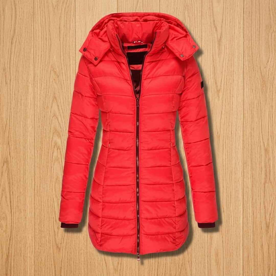 Damen Winterjacke Mittellang mit Kapuze in Rot