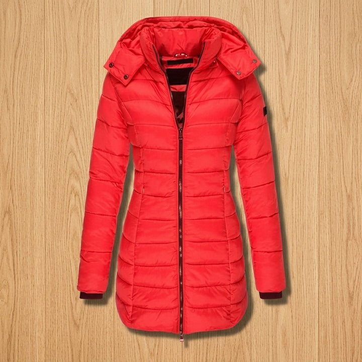 Damen Winterjacke Mittellang mit Kapuze in Rot