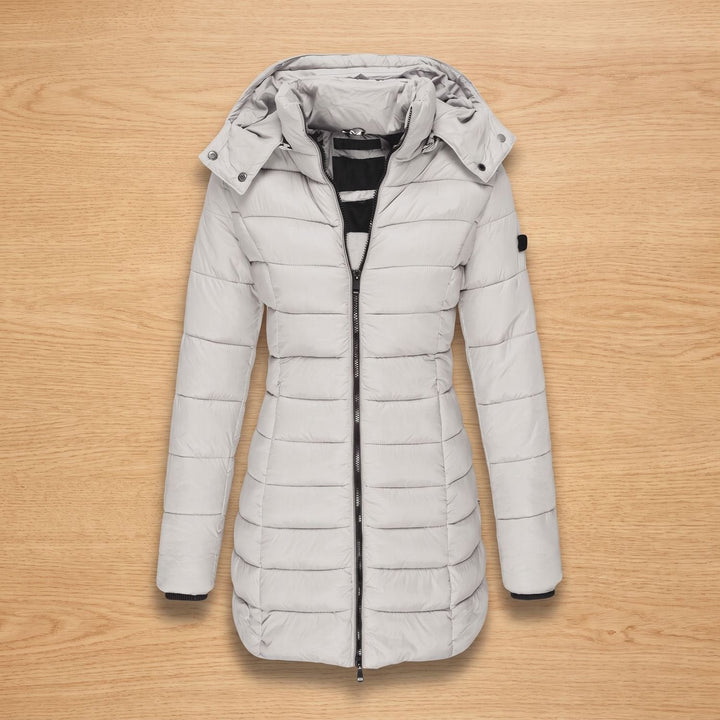 Damen Winterjacke Mittellang mit Kapuze in Weiß