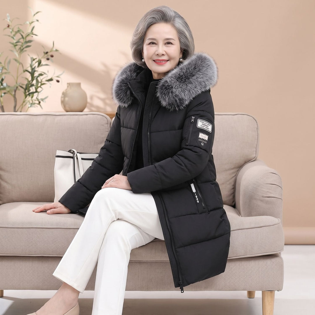 Damen Winterjacke Mittellang mit Kunstfellbesatz (2)