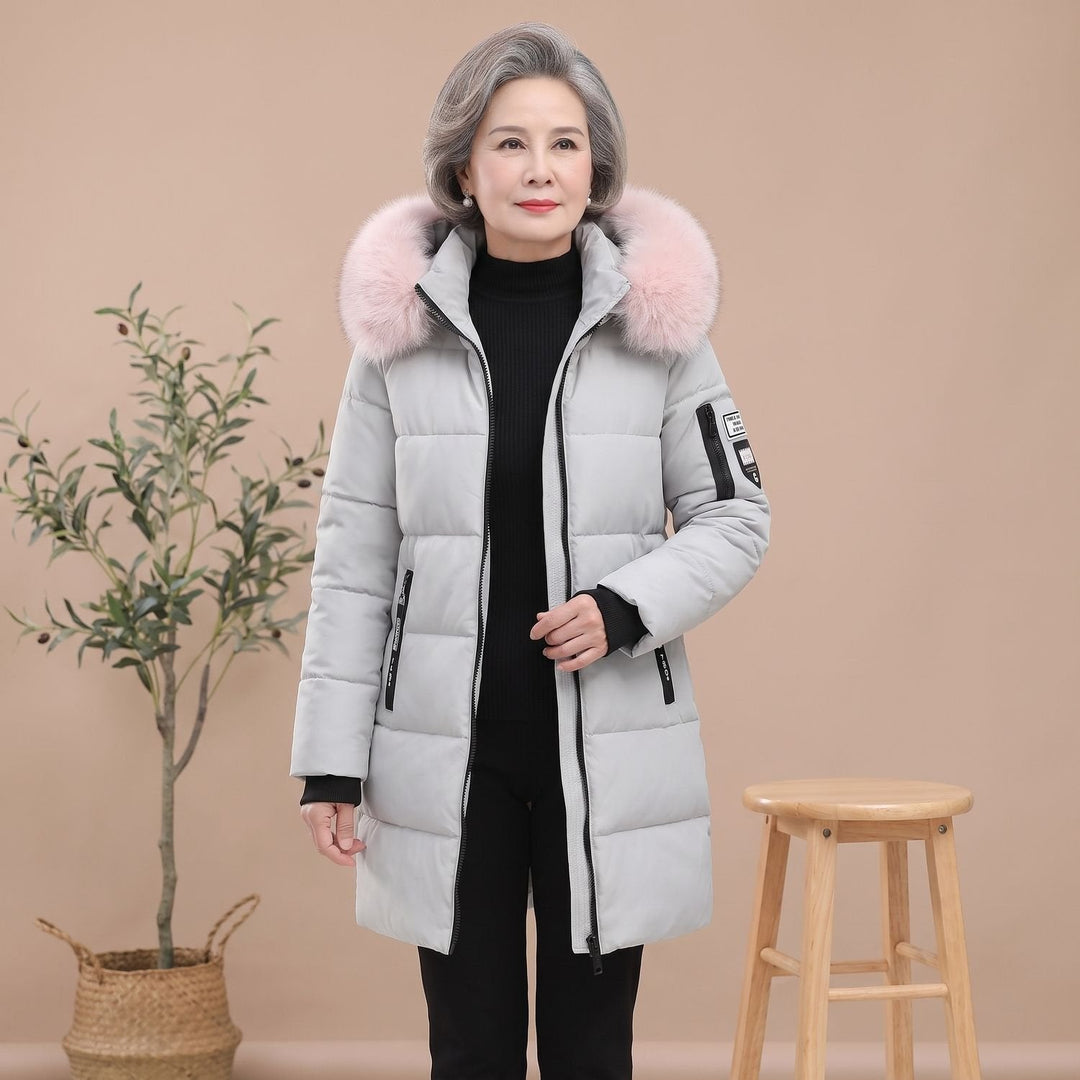 Damen Winterjacke Mittellang mit Kunstfellbesatz in Grau