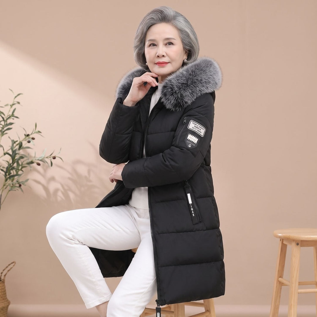 Damen Winterjacke Mittellang mit Kunstfellbesatz in Schwarz