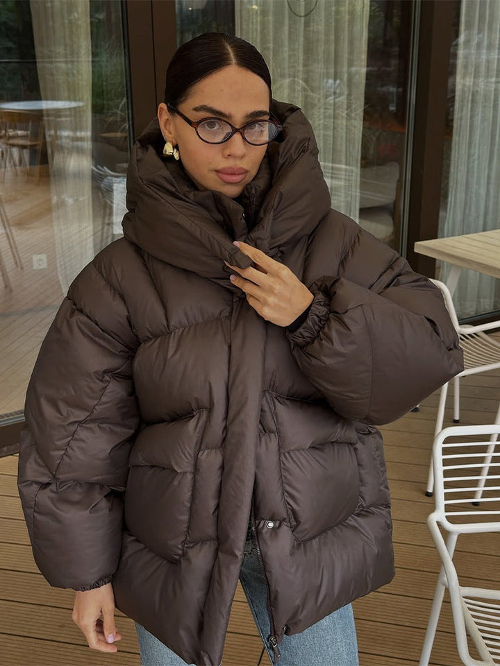 Damen Winterjacke Oversize mit Schalkragen in Braun