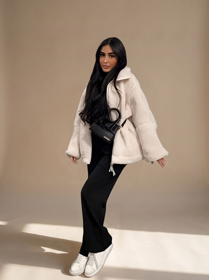 Damen Winterjacke Oversized im Teddy-Stil in Beige