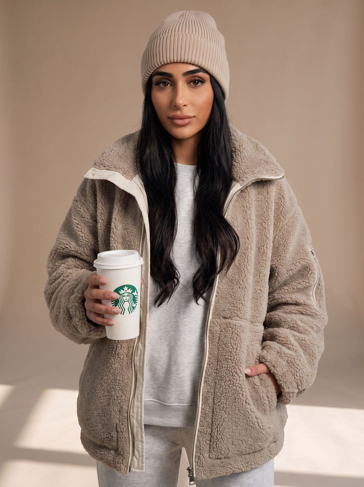 Damen Winterjacke Oversized im Teddy-Stil in Braun