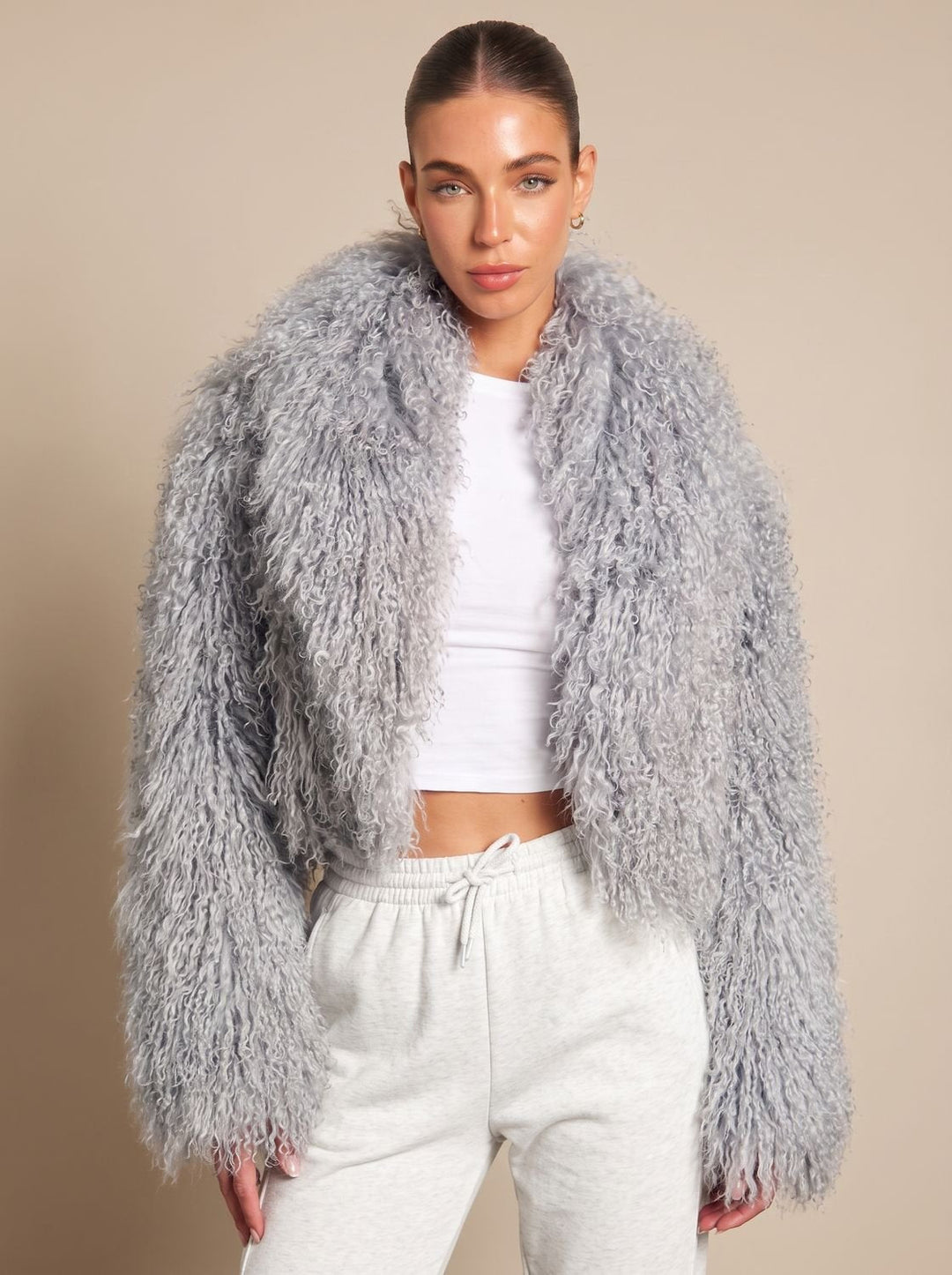 Damen Winterjacke Oversized im Teddy-Stil in Grau