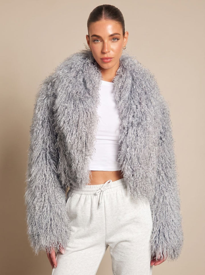Damen Winterjacke Oversized im Teddy-Stil in Grau