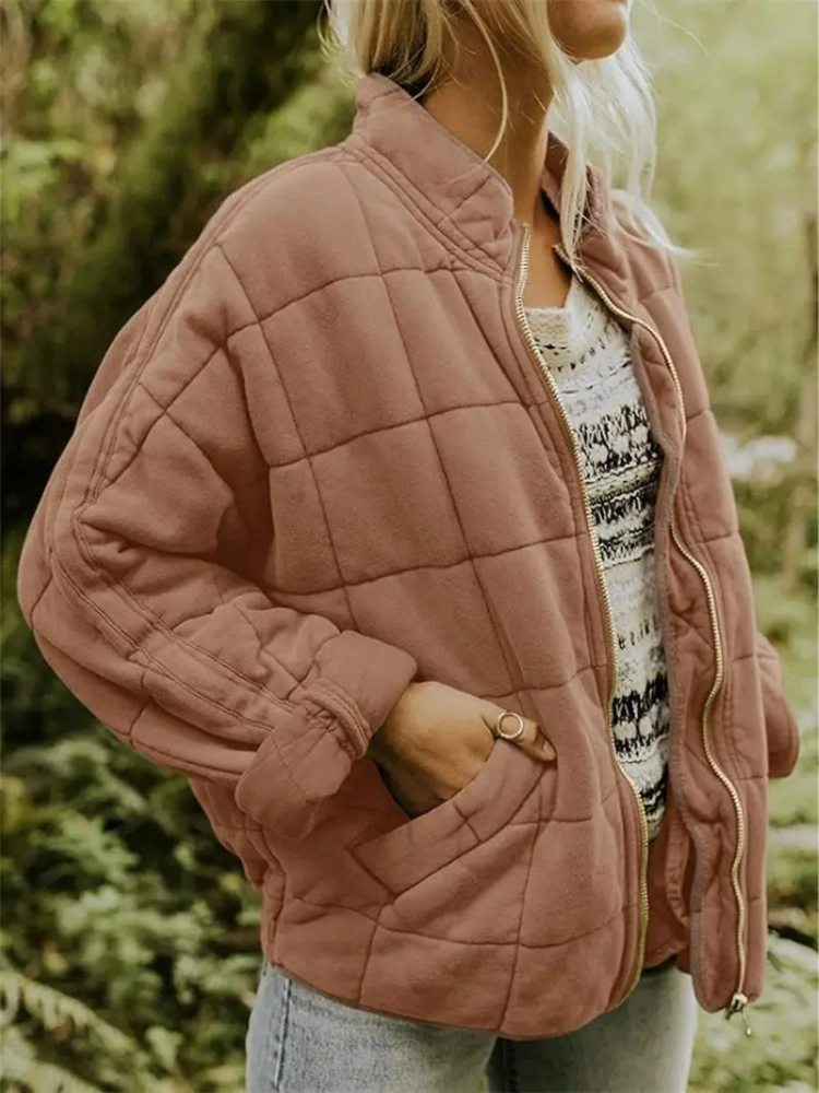 Damen Winterjacke Oversized mit Steppung und Taschen in Braun