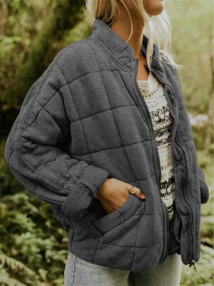 Damen Winterjacke Oversized mit Steppung und Taschen in Dunkelgrau