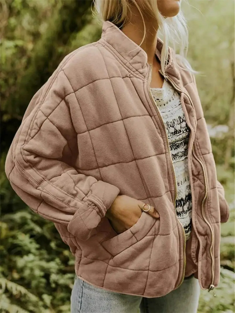 Damen Winterjacke Oversized mit Steppung und Taschen in Khaki