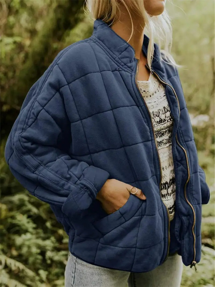 Damen Winterjacke Oversized mit Steppung und Taschen in Marineblau