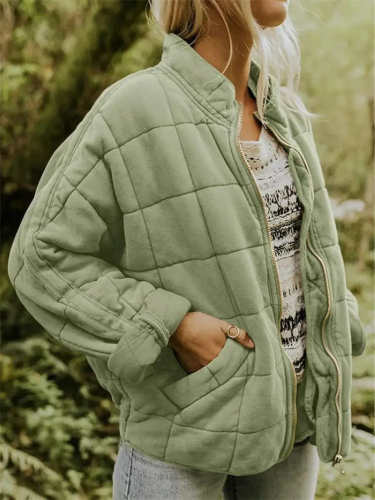 Damen Winterjacke Oversized mit Steppung und Taschen in Salbeigrün