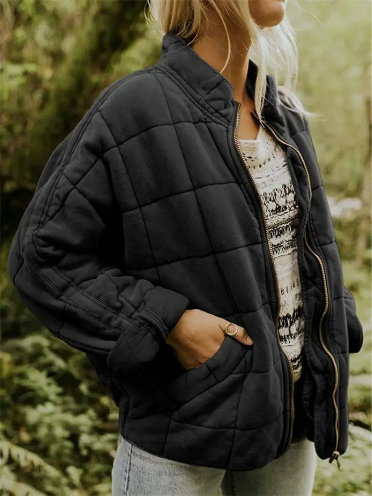 Damen Winterjacke Oversized mit Steppung und Taschen in Schwarz