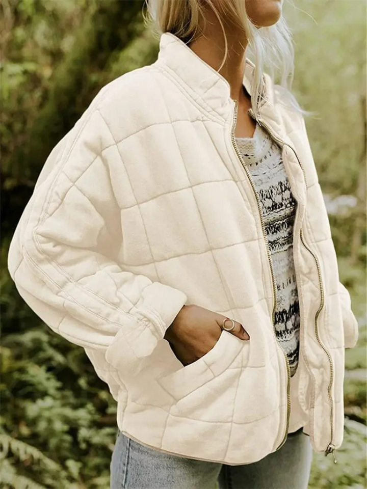 Damen Winterjacke Oversized mit Steppung und Taschen in Weiß
