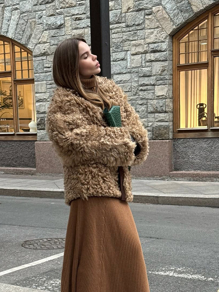 Damen Winterjacke Teddy-Kunstfell im Oversize-Schnitt in Khaki