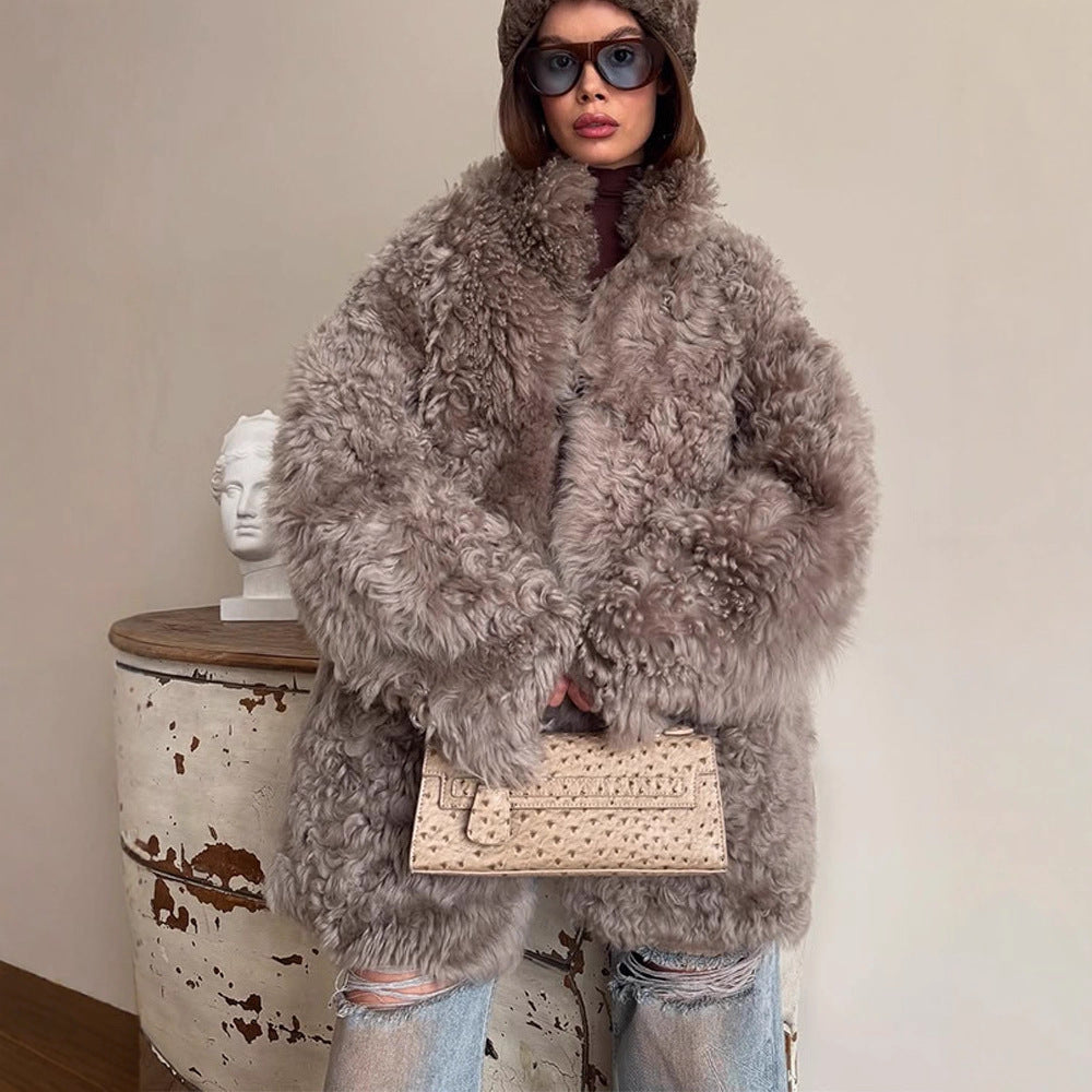 Damen Winterjacke Teddy-Kunstfell im Oversized-Schnitt