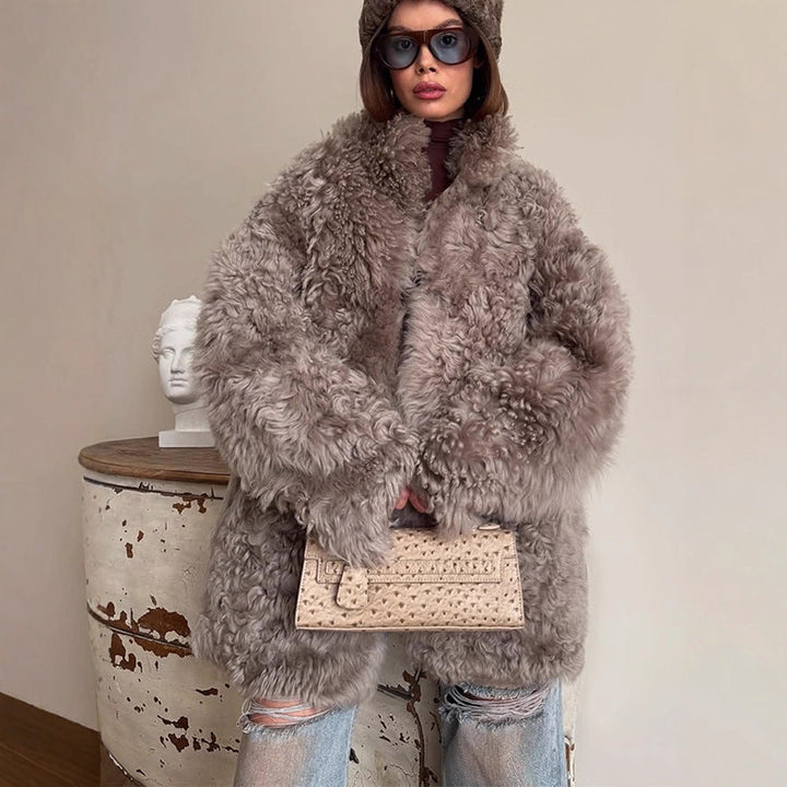 Damen Winterjacke Teddy-Kunstfell im Oversized-Schnitt