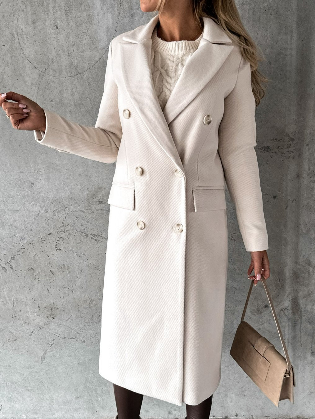 Damen Wintermantel Elegant Klassisch Zweireihig in Beige