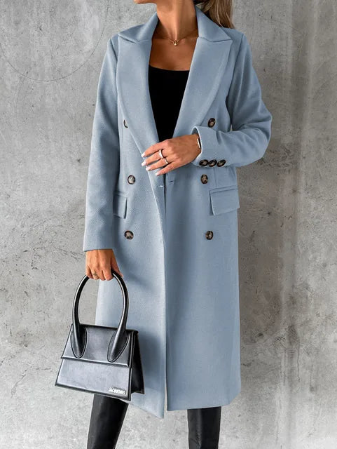 Damen Wintermantel Elegant Klassisch Zweireihig in Blau