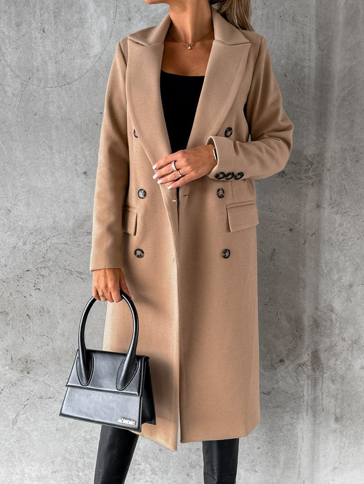 Damen Wintermantel Elegant Klassisch Zweireihig in Khaki