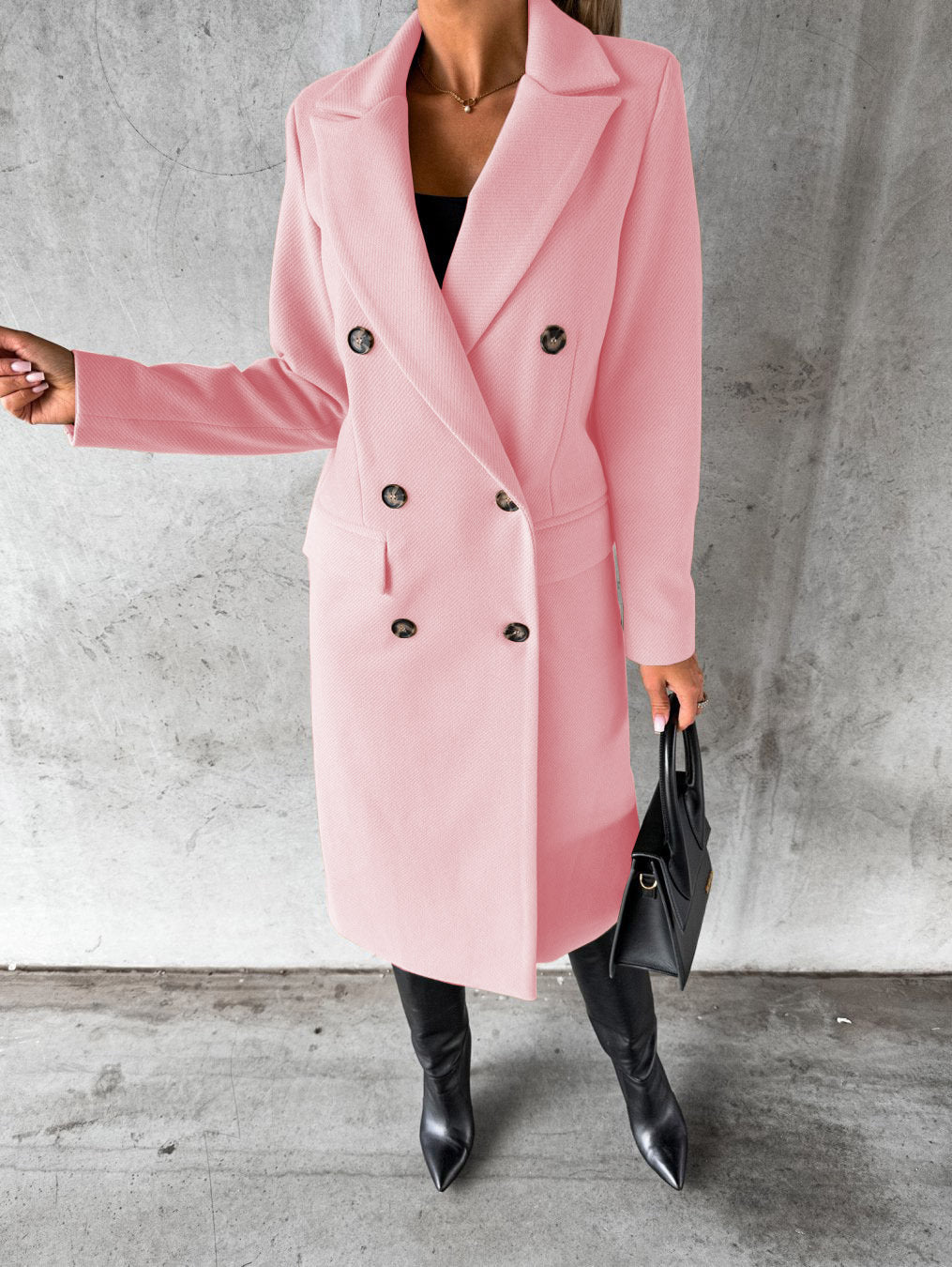 Damen Wintermantel Elegant Klassisch Zweireihig in Rosa