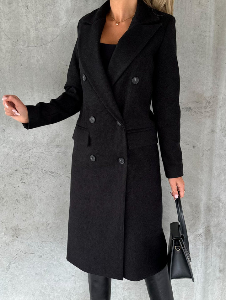 Damen Wintermantel Elegant Klassisch Zweireihig in Schwarz