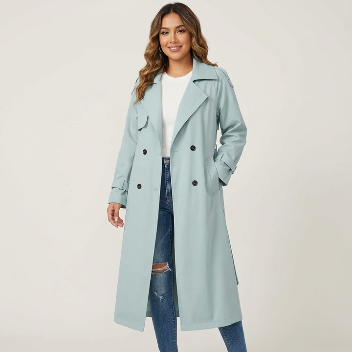Damen Wintermantel elegant mit Taillengürtel in Blau