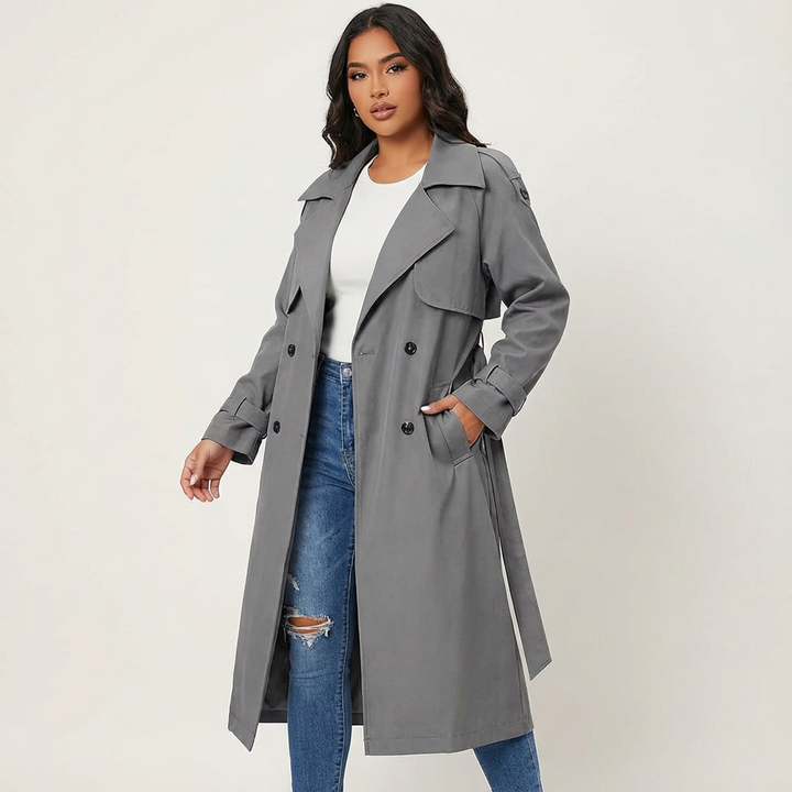 Damen Wintermantel elegant mit Taillengürtel in Grau