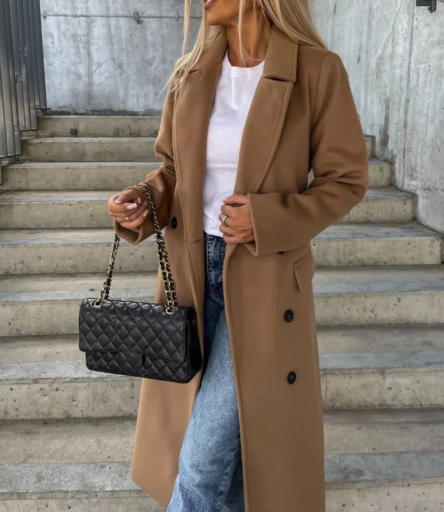 Damen Wintermantel im klassischen Trenchcoat-Stil in Hellbraun
