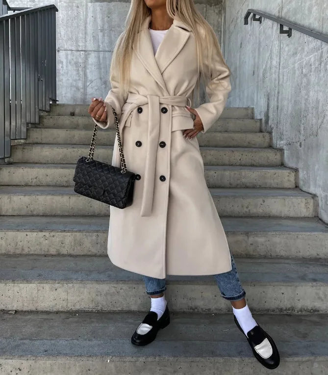 Damen Wintermantel im klassischen Trenchcoat-Stil in Khaki