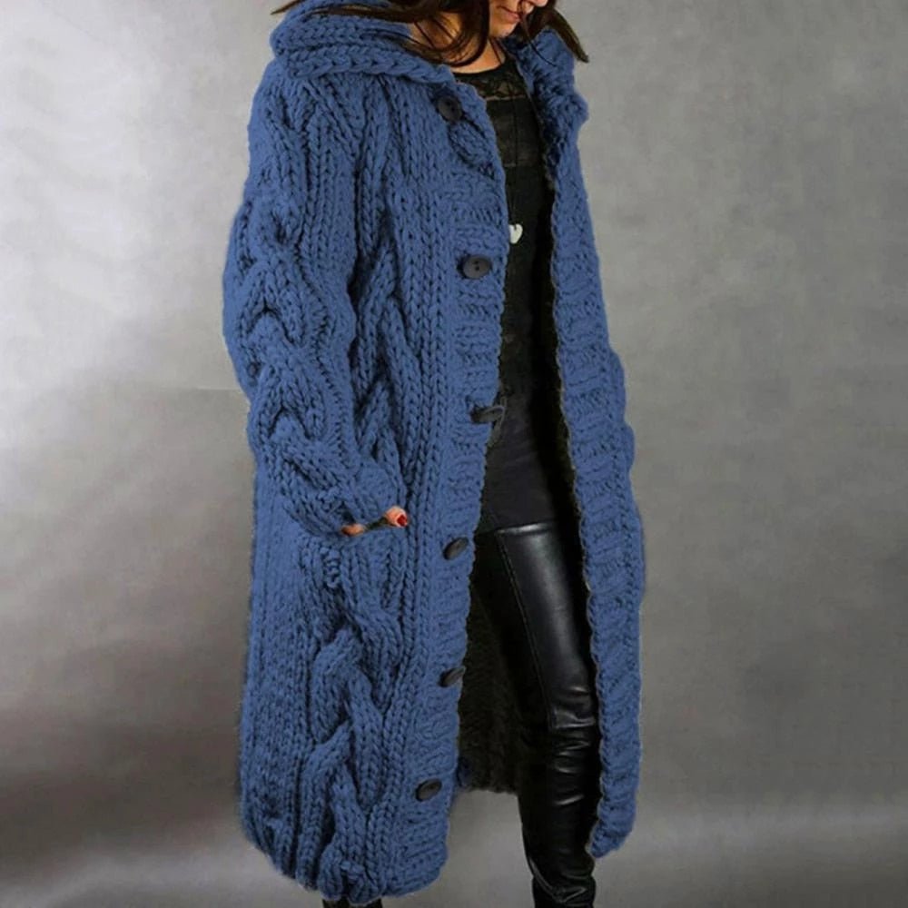 Damen Wintermantel lange mit Kapuze in Blau
