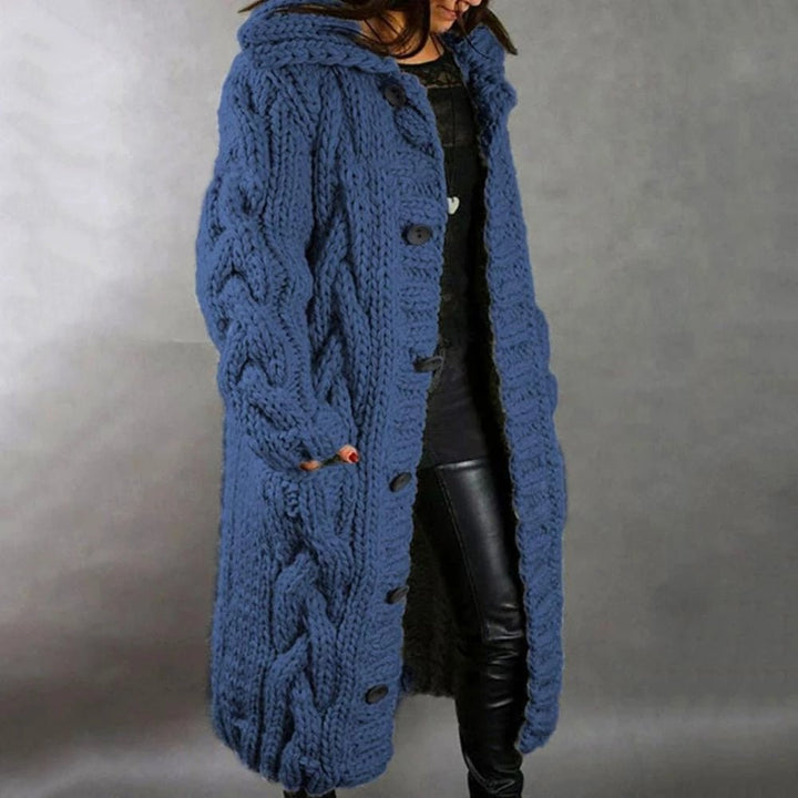 Damen Wintermantel lange mit Kapuze in Blau