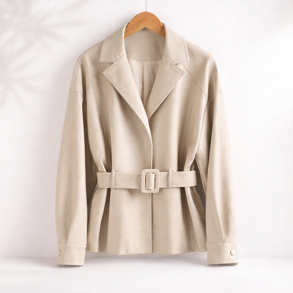 Damen Wintermantel mit Gürtel für Alltag und Büro in Creme