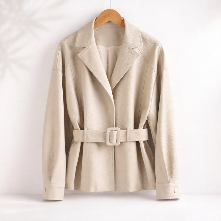 Damen Wintermantel mit Gürtel für Alltag und Büro in Creme