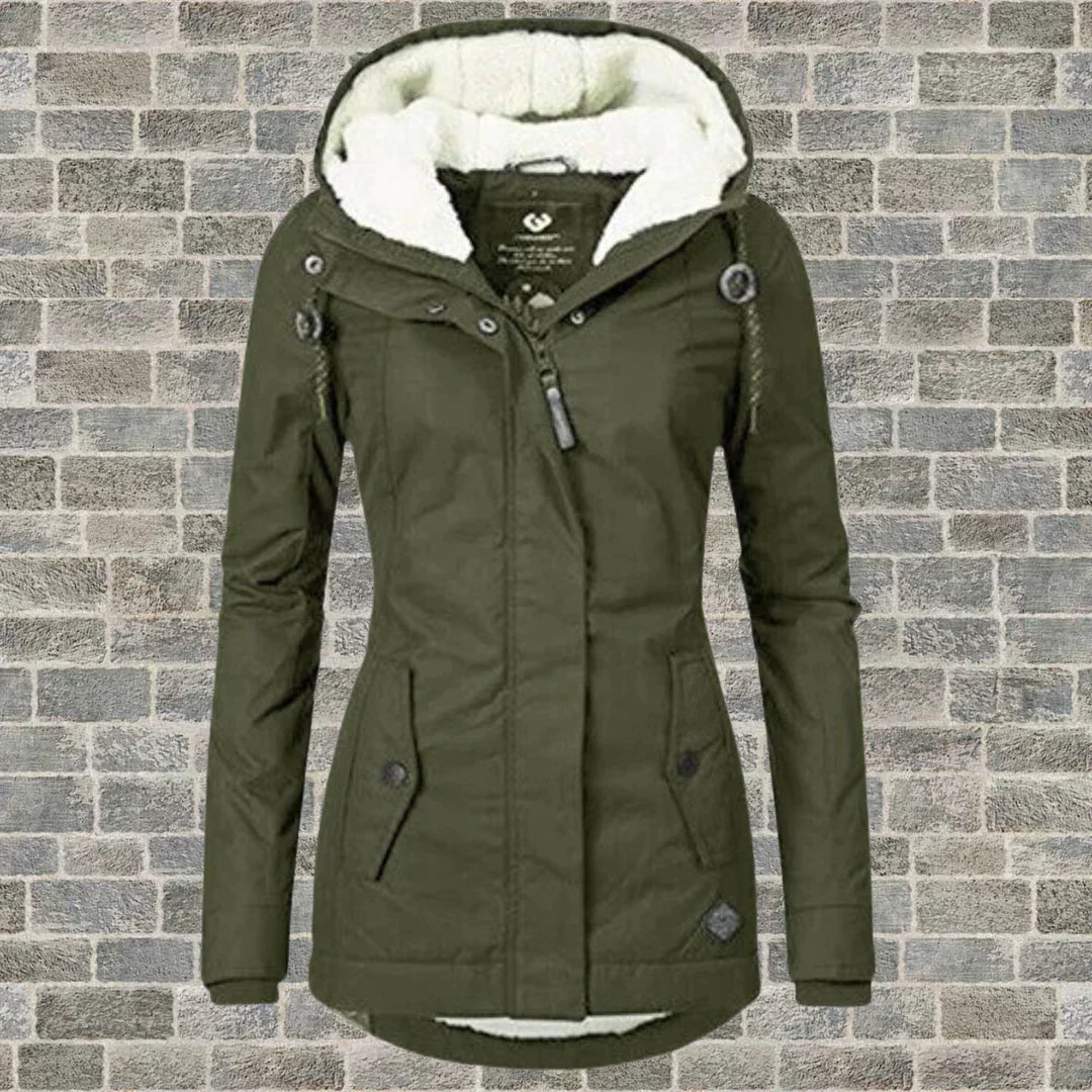 Damen Wintermantel mit Kapuze im Herbst-Stil in Army grün