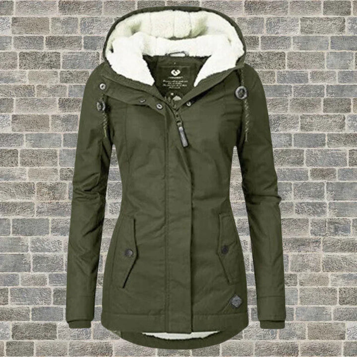 Damen Wintermantel mit Kapuze im Herbst-Stil in Army grün
