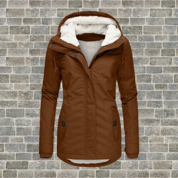 Damen Wintermantel mit Kapuze im Herbst-Stil in Brun